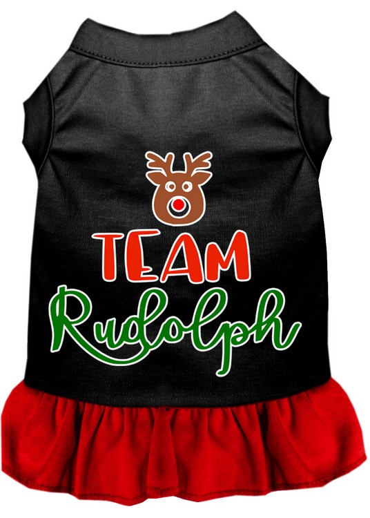 Team Rudolph Screen Print Dog Dress Black with Red Sm